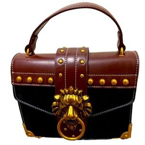 New Brass Lion’s Head Doorknocker Brown & Black Vegan Leather Handbag 👜 NWOT